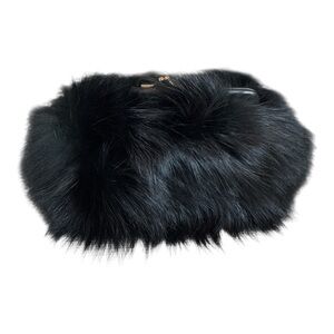 Vintage INGBER Black Faux Fur Clutch with Gold Frame & Red Lining